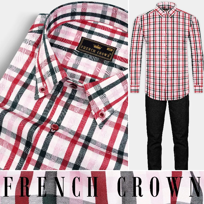 Affordable Fashion For Women Reddish with White Plaid Twill Premium Cotton Shirt