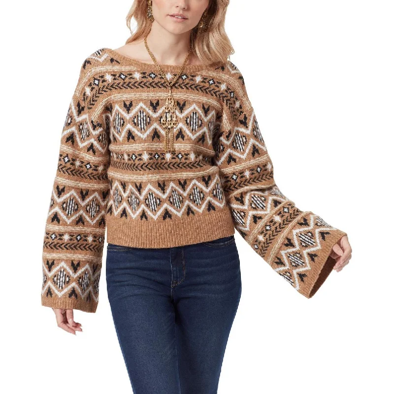 Women’s Trendy Bottoms Sam Edelman Womens Metallic Fair Isle Pullover Sweater