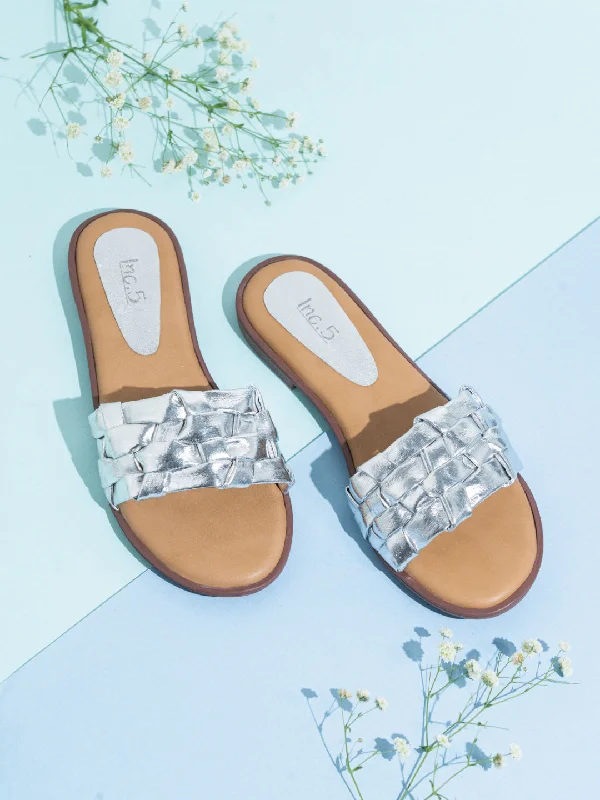 Comfortable Flats For Work Womens Silver Casual Solid Open Toe Flats