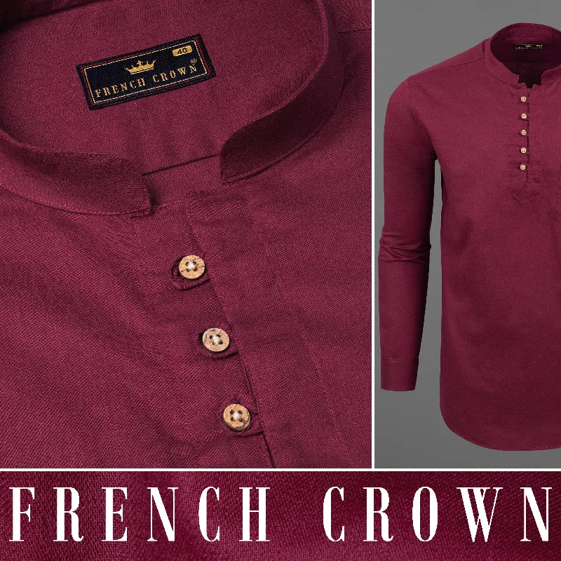 Winter Fashion For Work Burgundy Luxurious Linen Kurta Shirt