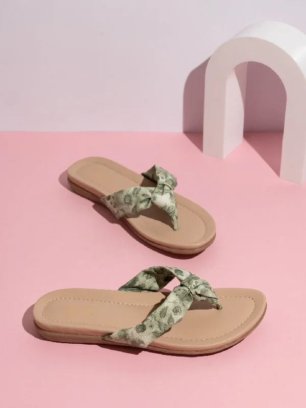 Comfortable Sports Shoes Womens Green Casual Printed T-Strap Flats