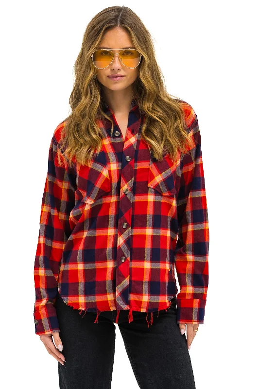 Women’s Denim Coats PLAID FLANNEL LIGHT WEIGHT UNISEX WESTERN SHIRT - RUGBY PLAID