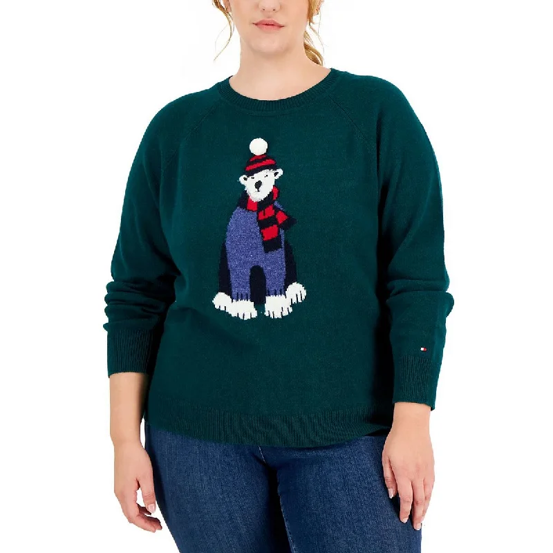 Women’s Formal Outerwear Tommy Hilfiger Womens Plus Wool Blend Ribbed Trim Christmas Sweater