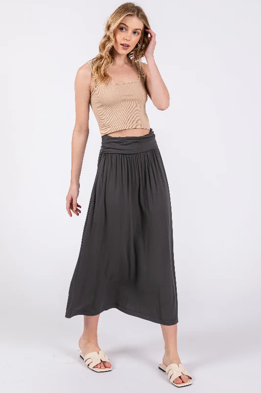 Women’s Modern Fashion Charcoal Fold-Over Maxi Skirt