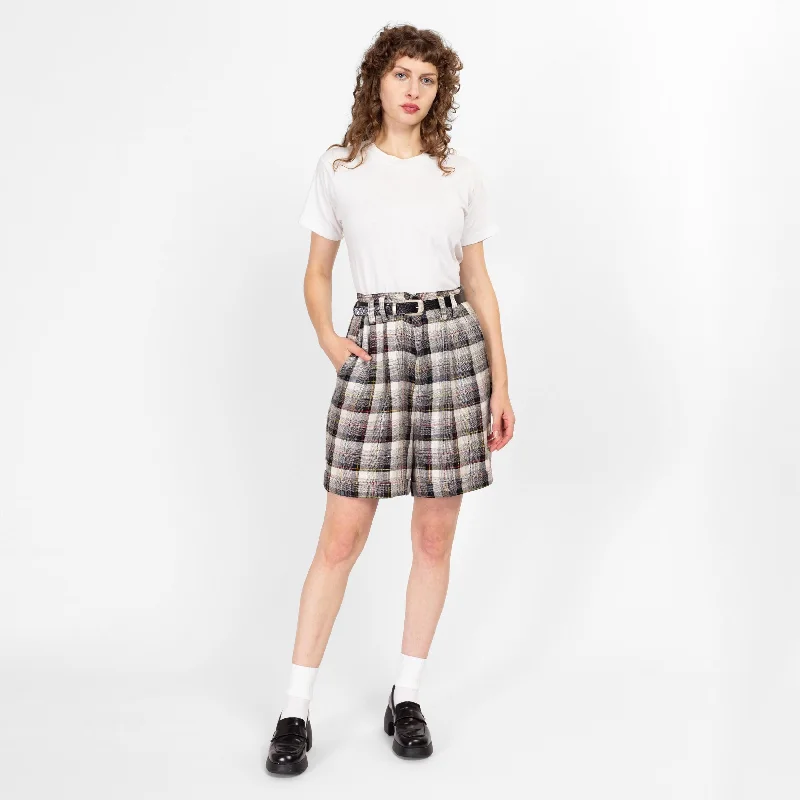 Women’s Active Shoes Online Medium 80s Black & White Plaid Belted Shorts