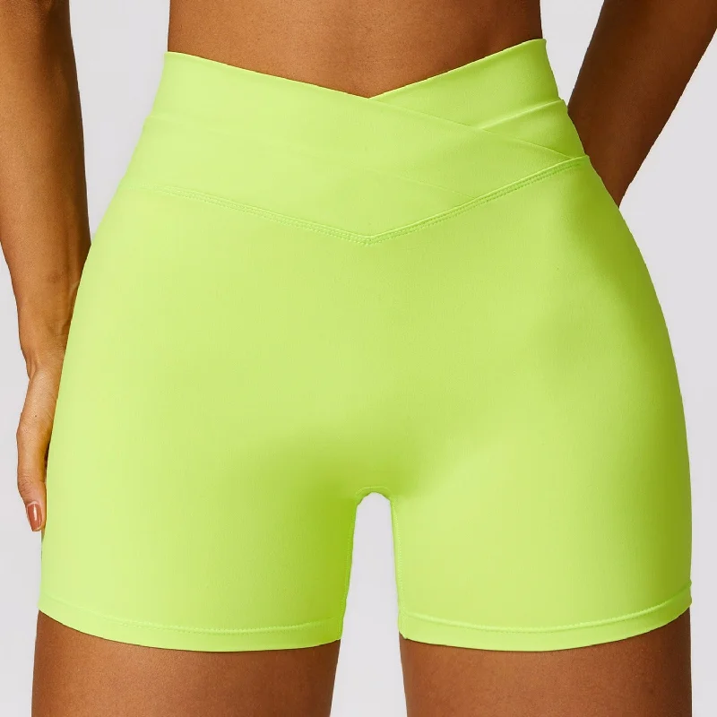 Women’s Outdoor Gear Tight Hip Lifting Brushed Cross High Waist Yoga Fitness Shorts (5 colors)