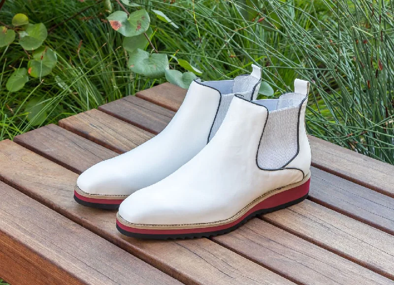 Trendy Walking Shoes Burnished Calfskin Slip-On Boot White