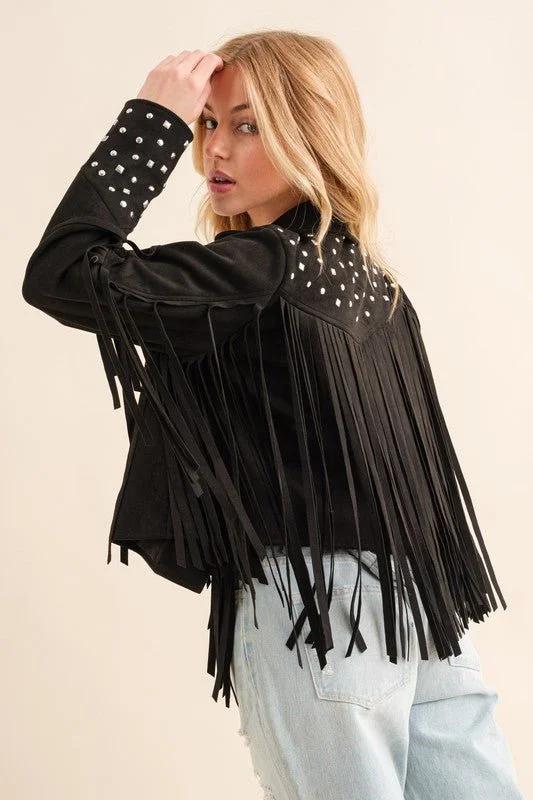 Trendy Sweaters For Work Studded Fringe Western Jacket