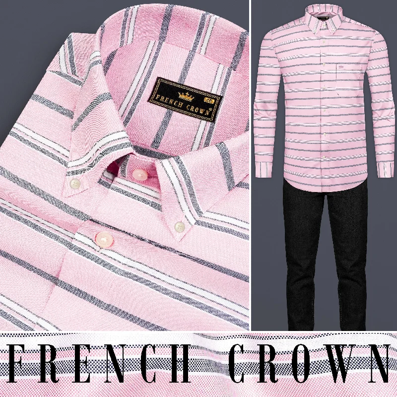 Women’s Outdoor Gear Kawaii Pink and Cadet Grey Striped Oxford Shirt