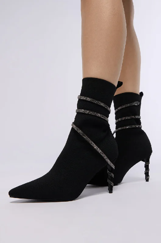 Comfortable Casual Sandals AZALEA WANG JAMARI BLACK KNIT BOOTIE WITH SILVER RHINESTONE COIL Comfortable Casual Sandals AZALEA WANG JAMARI BLACK KNIT BOOTIE WITH SILVER RHINESTONE COIL