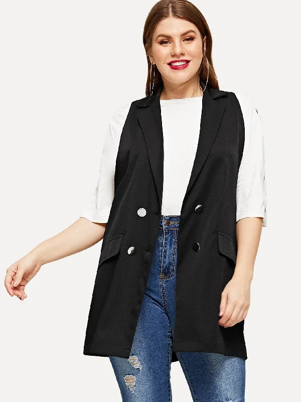 Trendy Outerwear Sale Plus Double Breasted Sleeveless Blazer