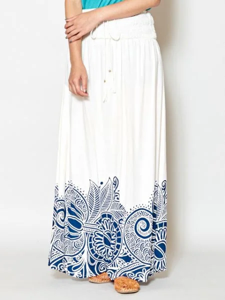 Plus Size Casual Tops Ethnic Flower Print Long Skirt