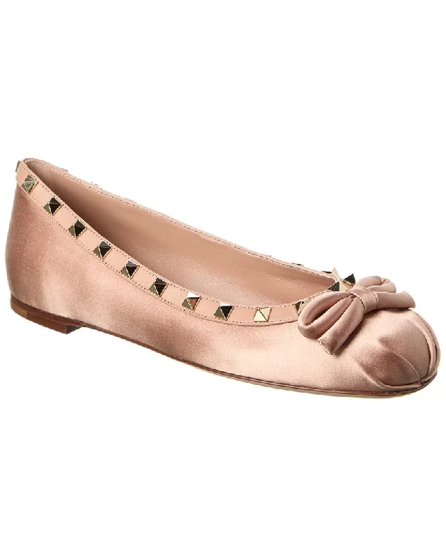 Don't Miss Your Chance Valentino Rockstud Satin & Leather Ballerina Flat