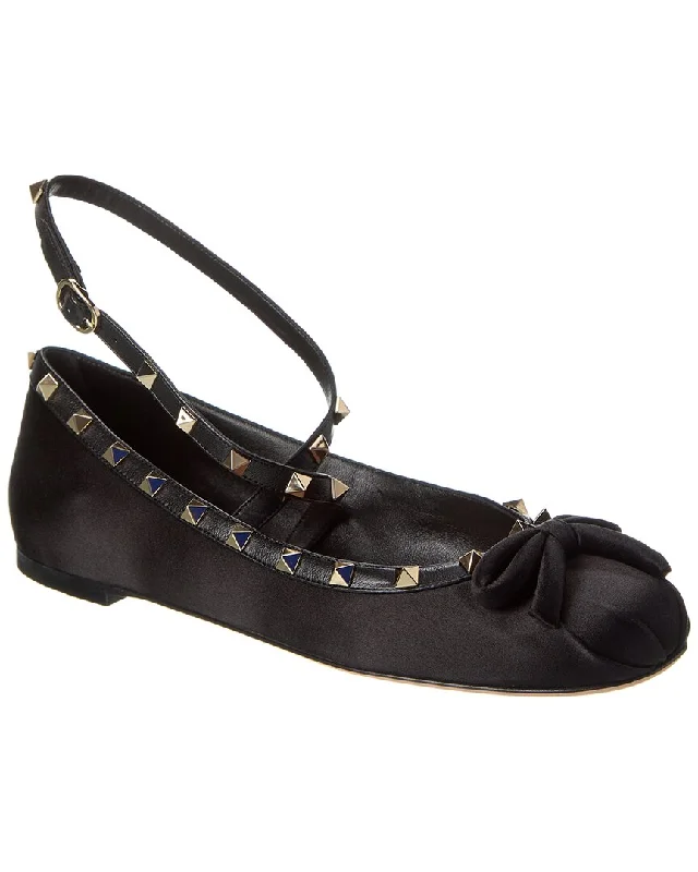 Buy More, Save More Valentino Rockstud Satin & Leather Flat