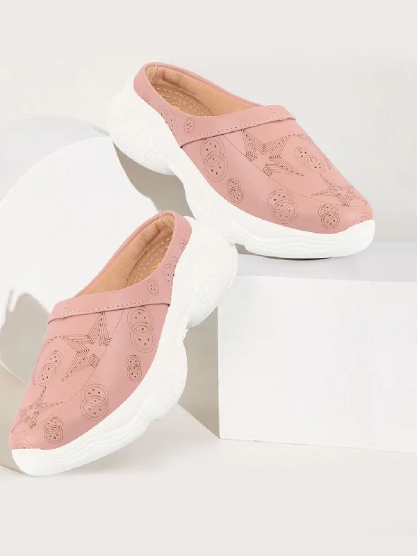 Offer on bohemian wear Women Peach Laser Cut Star Design Back Open Slip-On Mules Shoes Offer on bohemian wear Women Peach Laser Cut Star Design Back Open Slip-On Mules Shoes