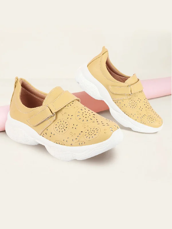 Shop Now, Save Big Bucks Women Yellow Laser Cut Design Stitched Back Open Hook & Loop Buckle Mules Shoes Shop Now, Save Big Bucks Women Yellow Laser Cut Design Stitched Back Open Hook & Loop Buckle Mules Shoes