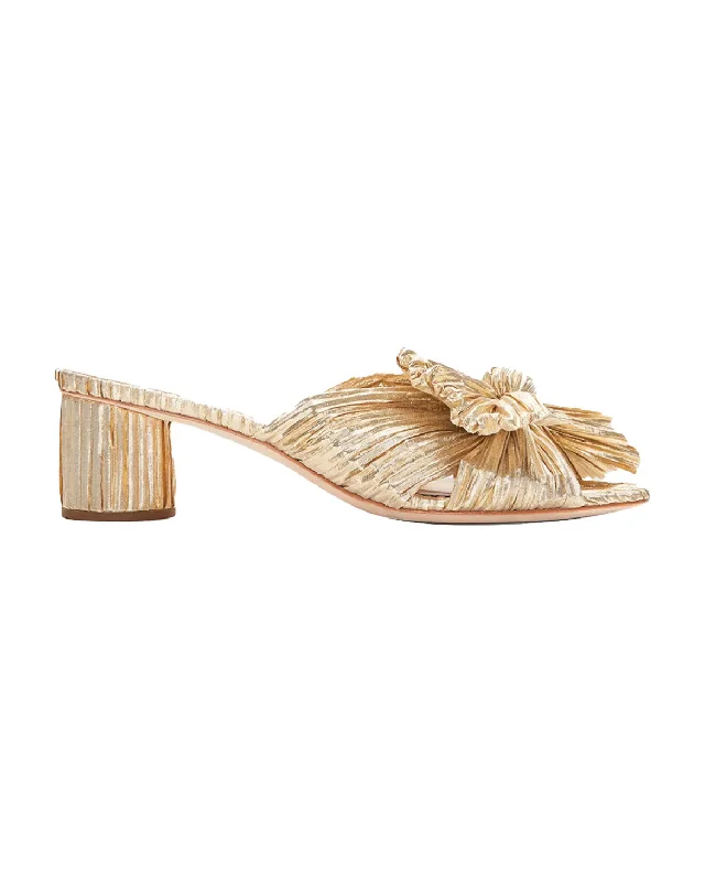 Designer Work Shoes Emilia Pleated Knot Mule (Gold)