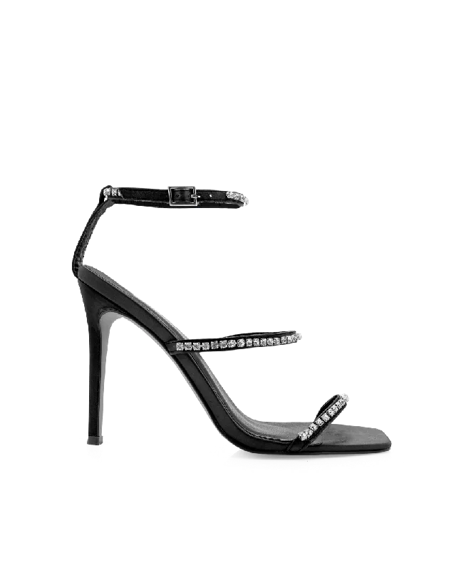 Comfortable Hiking Shoes GIULIANA - BLACK SATIN-DIAMANTE