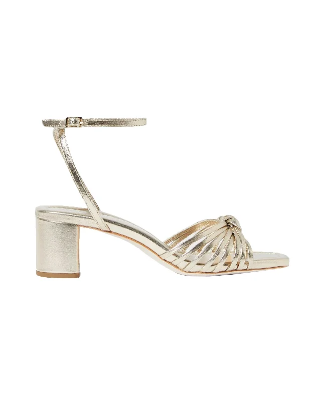 Stylish High Heel Sandals Olivia Leather Knot Mid Heel Sandal (Champagne)
