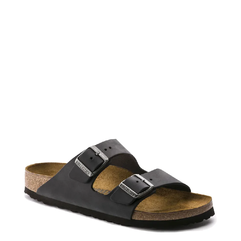 Casual Sneakers For Women Birkenstock Arizona Oiled Leather Soft Footbed Sandal in Black