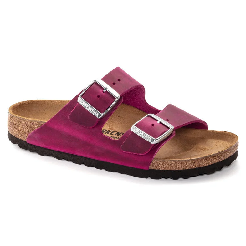 Comfortable Flats For Women 'Birkenstock' Women's Arizona Oiled Leather Sandal - Festival Fuchsia