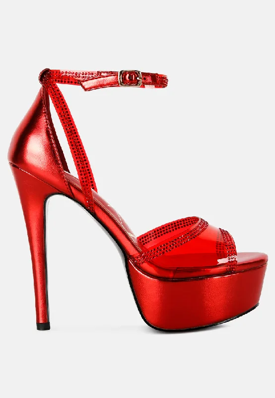 Women’s Lace-Up Shoes Cinderella Rhinestones Embellished Stiletto Platform Sandals