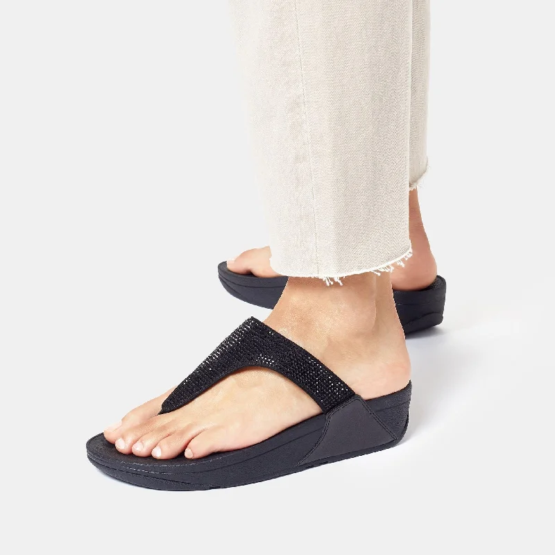 Light Running Shoes Fitflop Lulu Crystal Toe Post Black