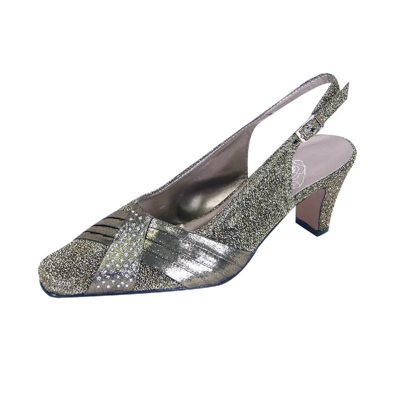 Comfortable Heels For Women FLORAL Layla Women's Wide Width Glittery Slingback Shoes