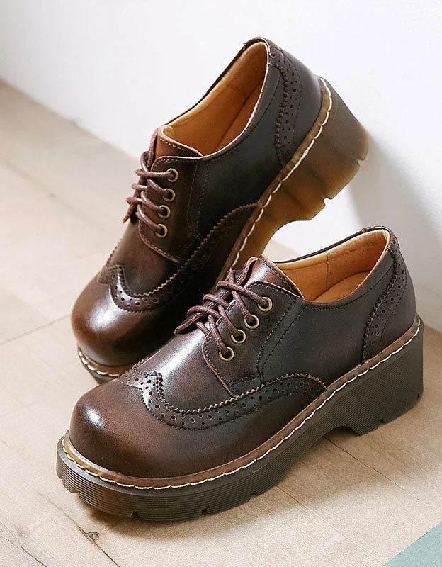 Round Toe Brogue Style Lace Up Mary Jane Shoes