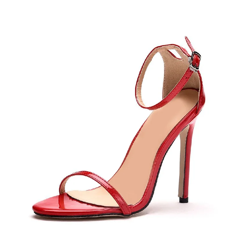 Best Summer Shoes For Women Trendy Solid Color Ankle Strap High Heel Sandals - Red