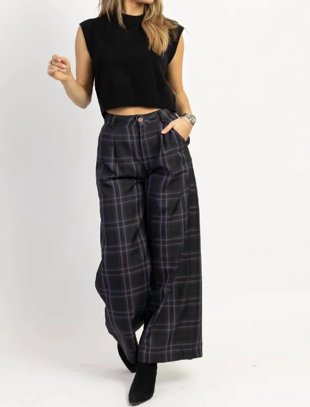 Comfortable Summer Shoes Francoise Plaid Trouser Pant In Charcoal