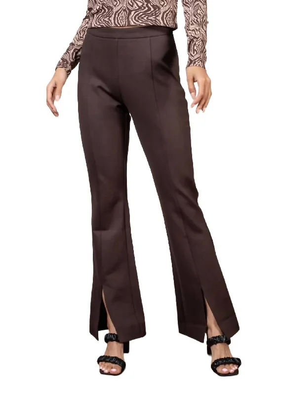 Fashionable Outerwear Kate Front Slit Trouser In Chocolate Brown