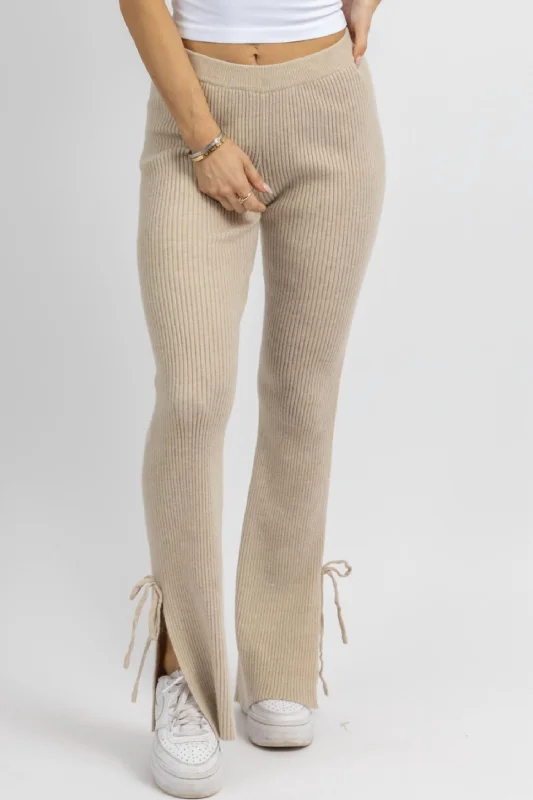 Casual Skirts Online Knit Side Slit Tie Pant In Tan