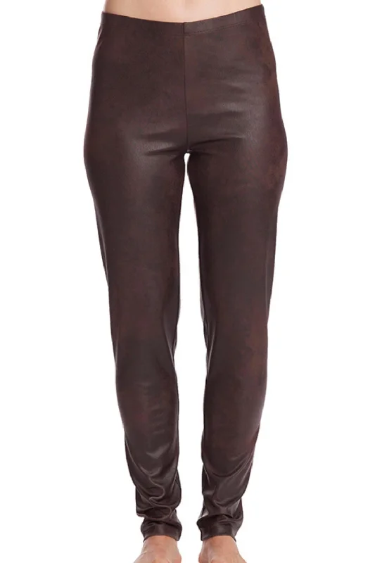 Trendy Summer Dresses Microfiber Leather Pant In Brown