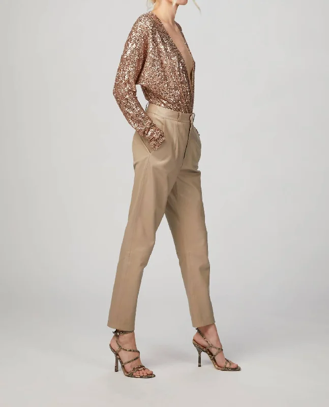 Summer Fashion For Women Mom Leather Pants In Sand