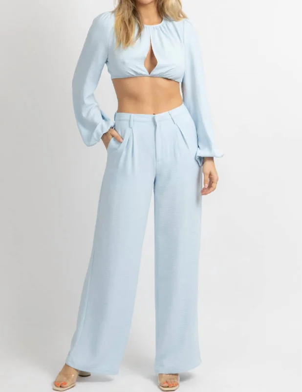 Affordable Maternity Clothing Open Front Pant Set In Light Blue