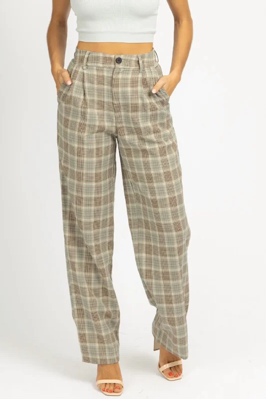 Women’s Classic Fashion Plaid Pleated Pants In Sage