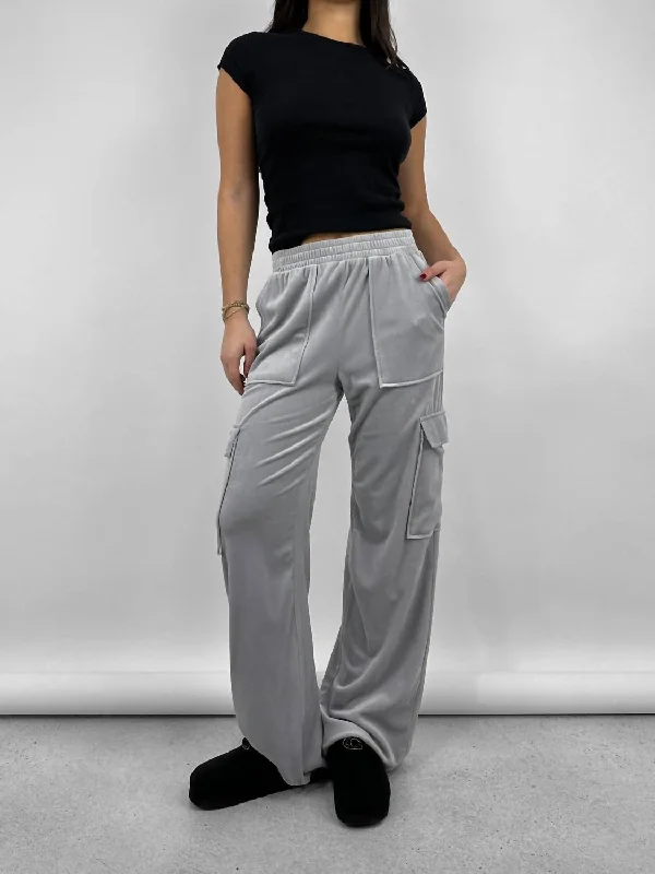 Stylish Plus Size Wear Relaxed Velvet Cargo Pant In Grey