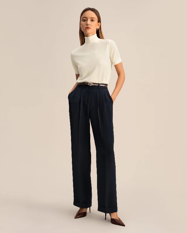 Women’s Trendy Outerwear Timeless Pleated Wide-Leg Dense Silk Trousers