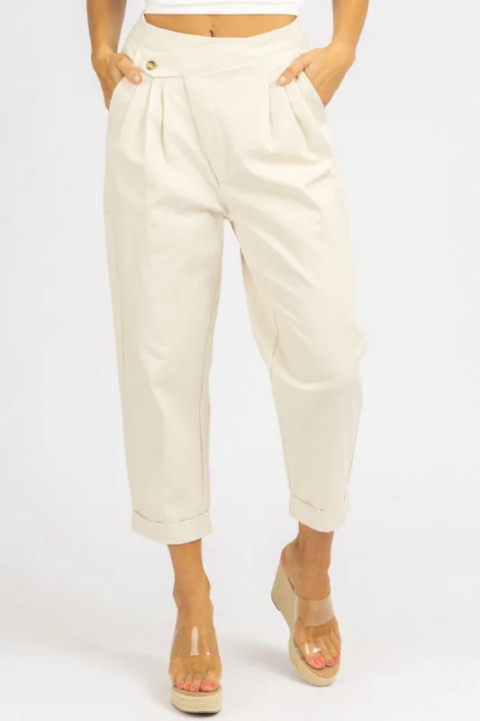 Trendy Cardigans For Women Woven Asymmetrical Button Pants In Cream