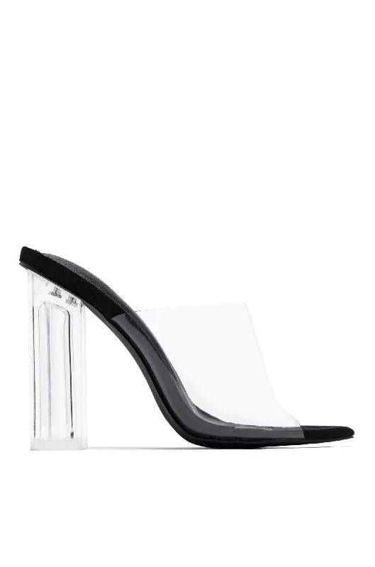 Best Dress Shoes Above Status Clear Strap Block High Heel Mules - Black