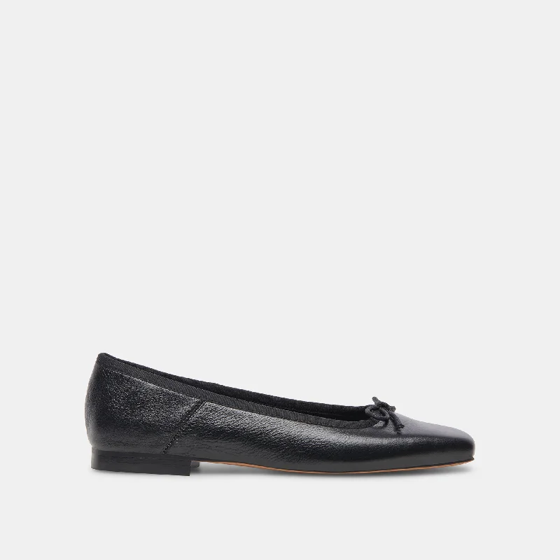 Stylish Work Sneakers ANISA WIDE BALLET FLATS BLACK LEATHER