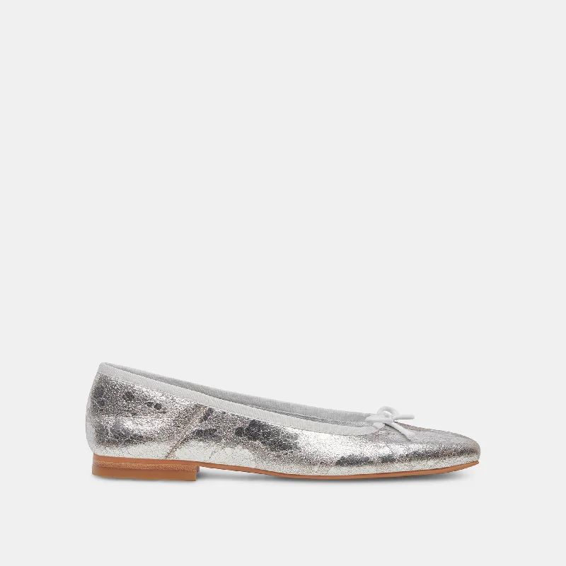 Comfortable Winter Sandals ANISA WIDE BALLET FLATS SILVER DISTRESSED LEATHER