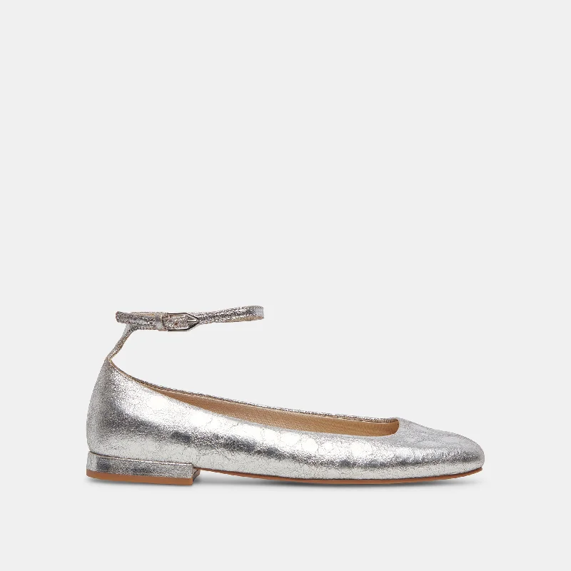Formal Hiking Footwear ASHYA BALLET FLATS SILVER DISTRESSED LEATHER