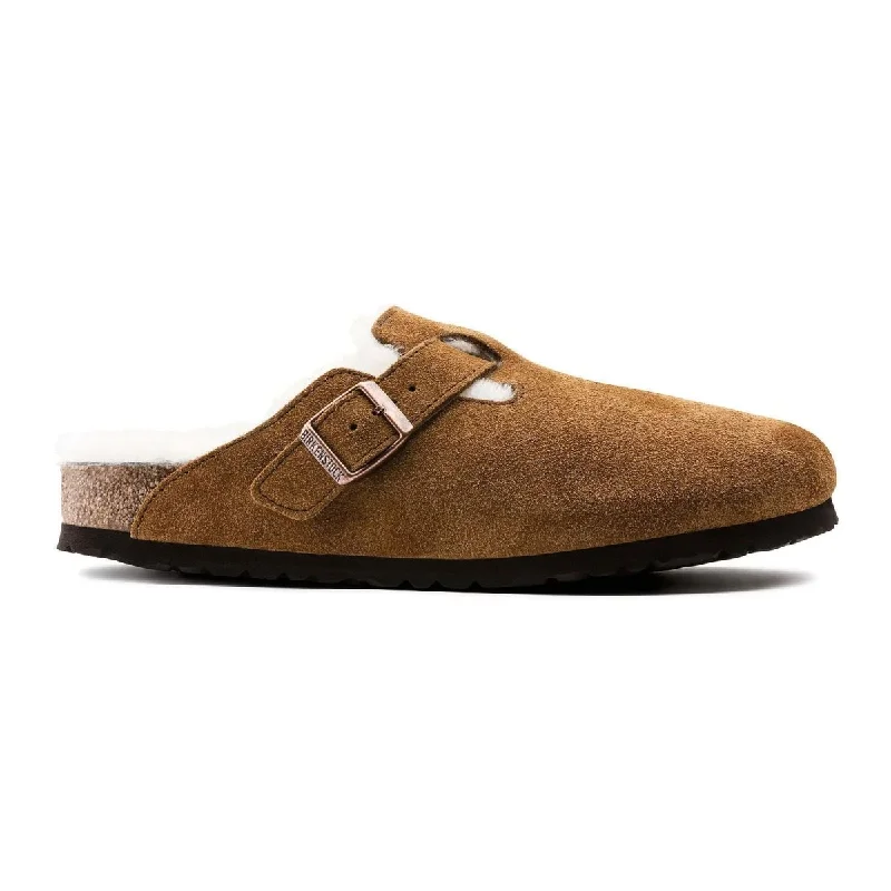 Luxury Hiking Shoes Birkenstock Women's Boston Mink Natural Suede Shearling