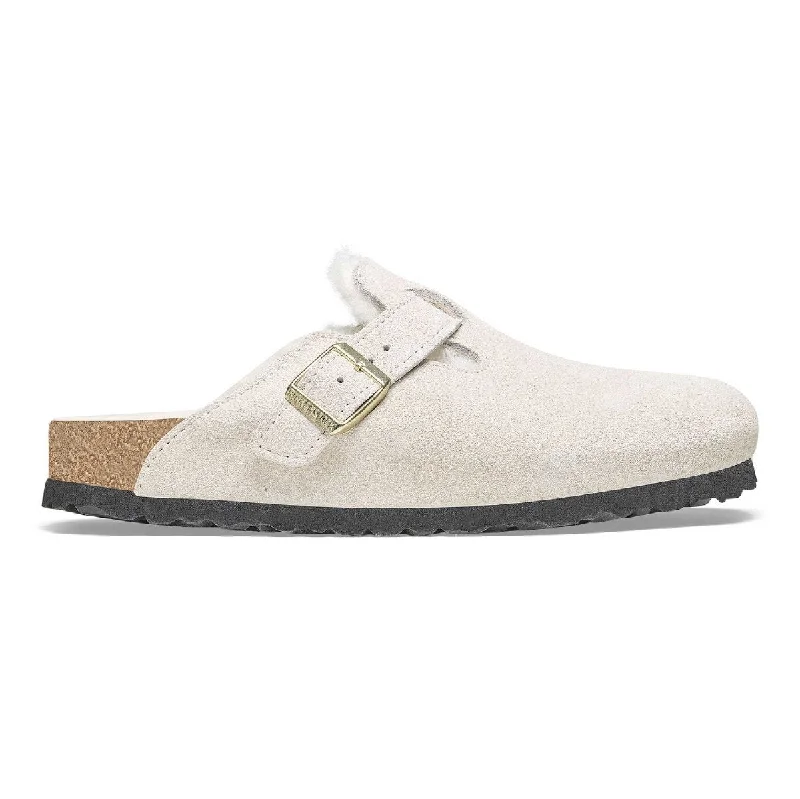 Designer Work Shoes Birkenstock Women's Boston Shearling Antique White Suede