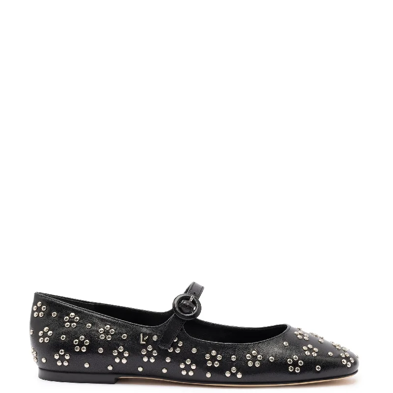Comfortable Sandals For Summer Blair Ballet Flat In Black Leather and Metallic Studs
