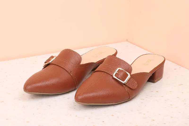 Casual Snow Shoes Women Tan Mules with Buckles