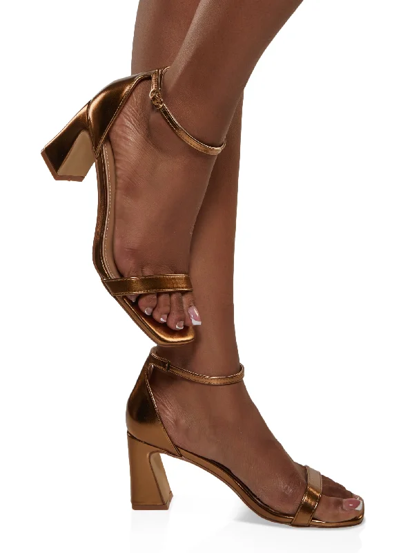 Leather Casual Shoes Square Toe Ankle Strap Block Heel Sandals