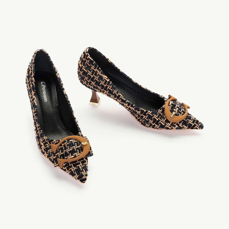 Best Dress Shoes C Buckle Tweed Pumps (Olivia）